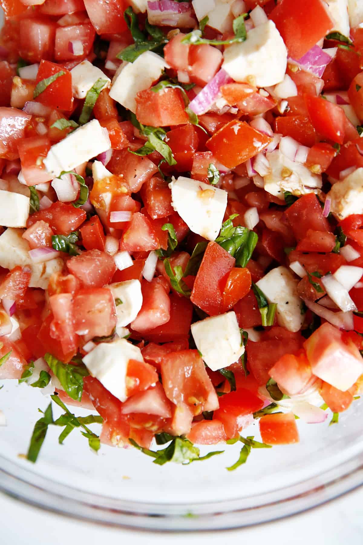 Bruschetta Chicken topping in a bowl