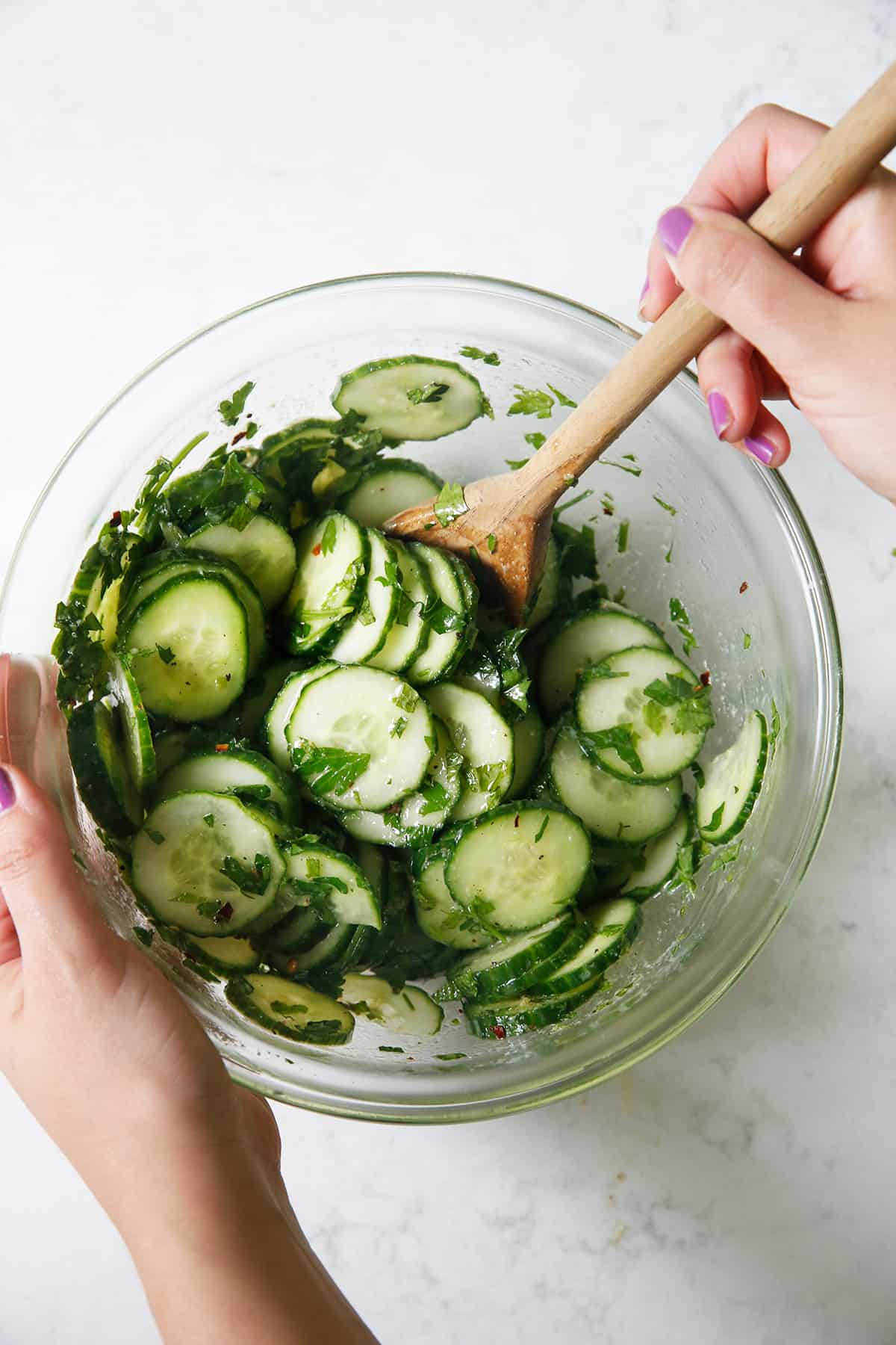 cucumber dill salad in a bowl