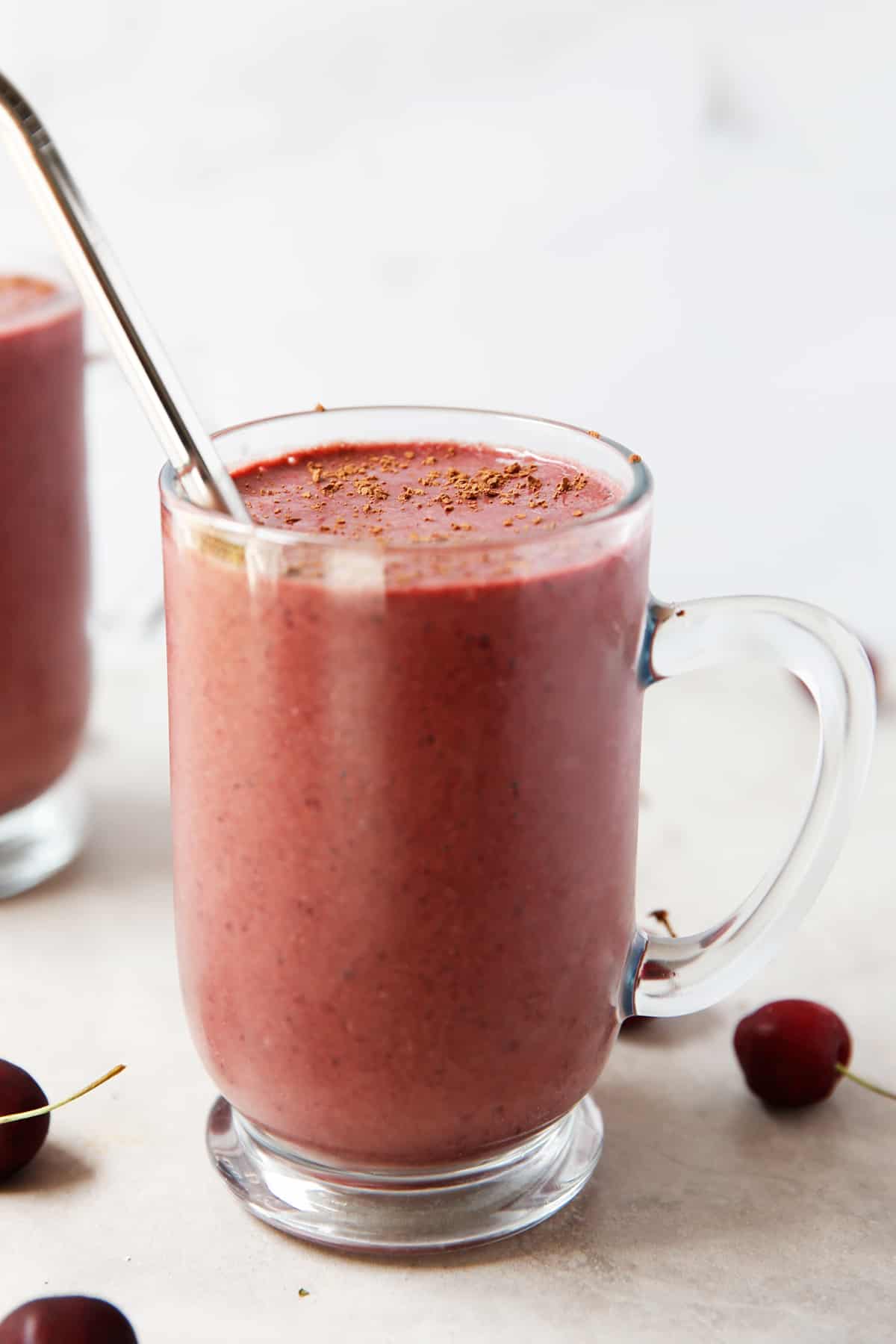 chocolate cherry smoothie in a glass