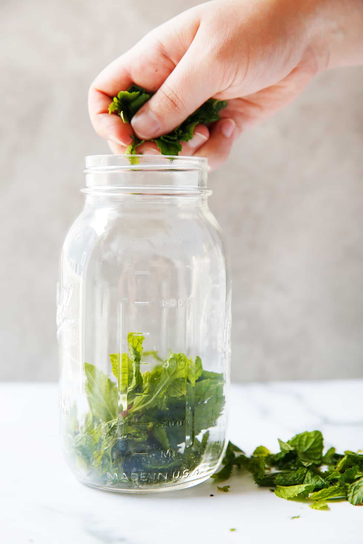 Mint simple syrup recipe being made