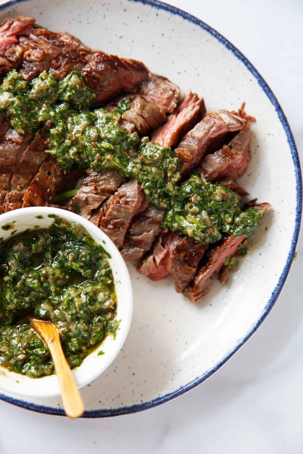 Grilled skirt steak with salsa verde