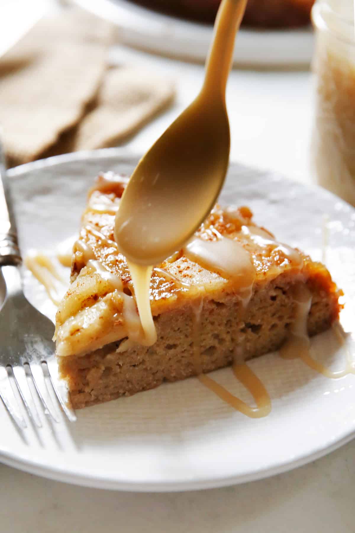 dairy free cake with caramel and apples