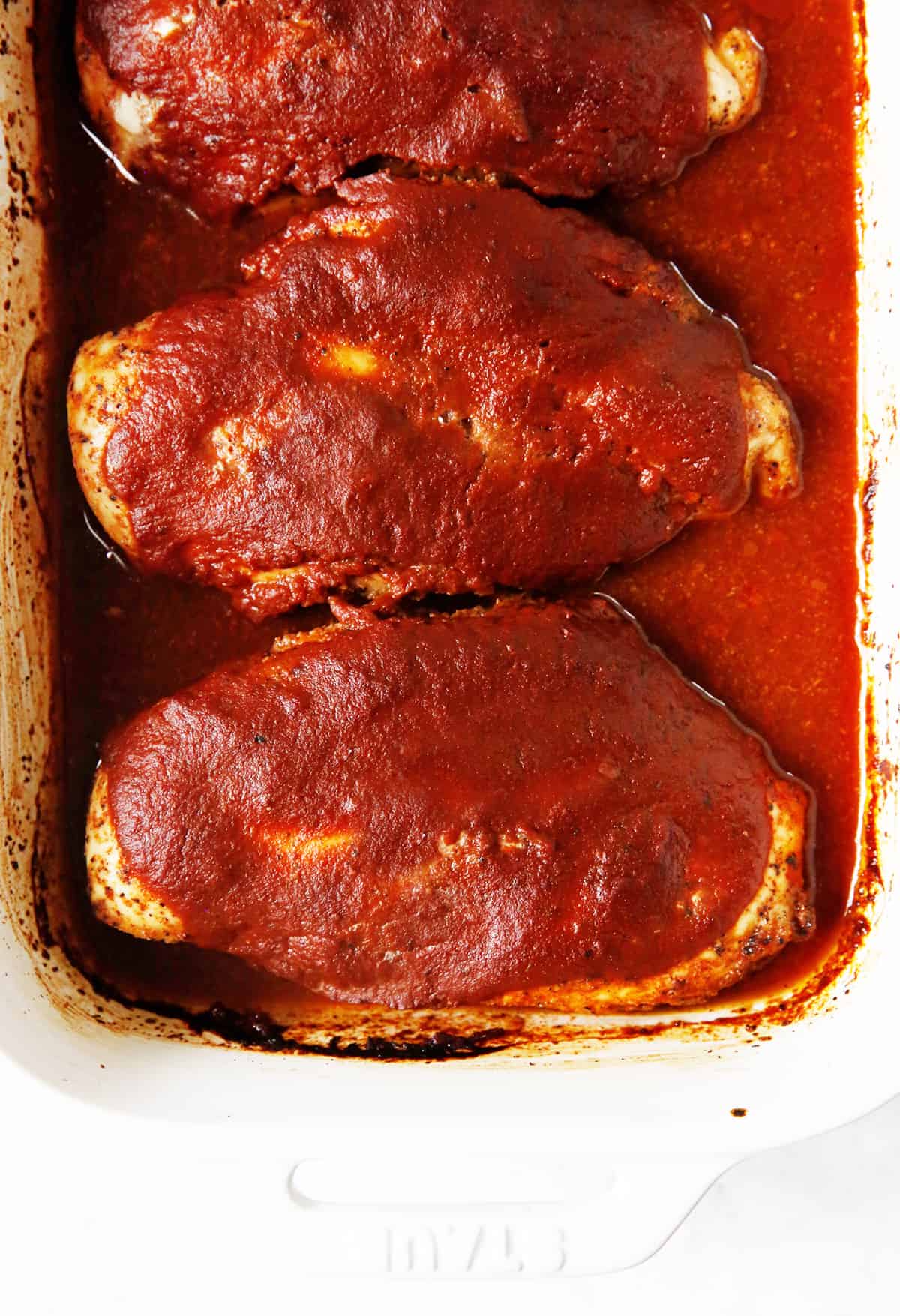 Oven baked bbq chicken in a dish