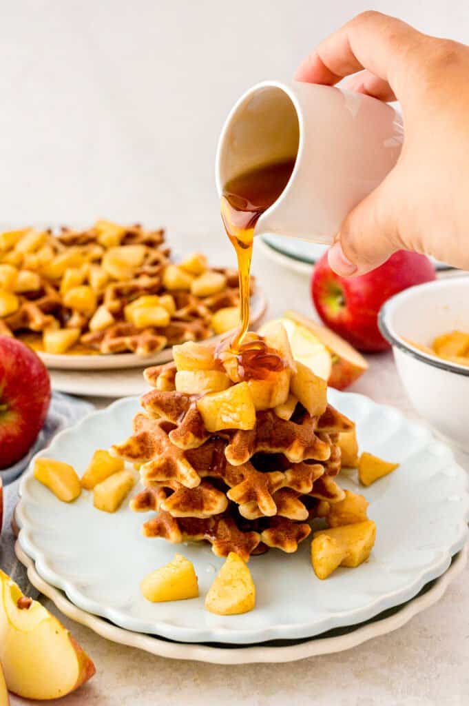 Gluten-Free Mini Waffles with syrup being poured