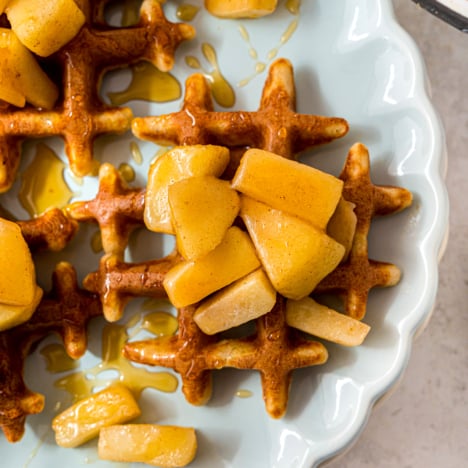 Gluten-Free Mini Waffles with Cinnamon Apple Topping
