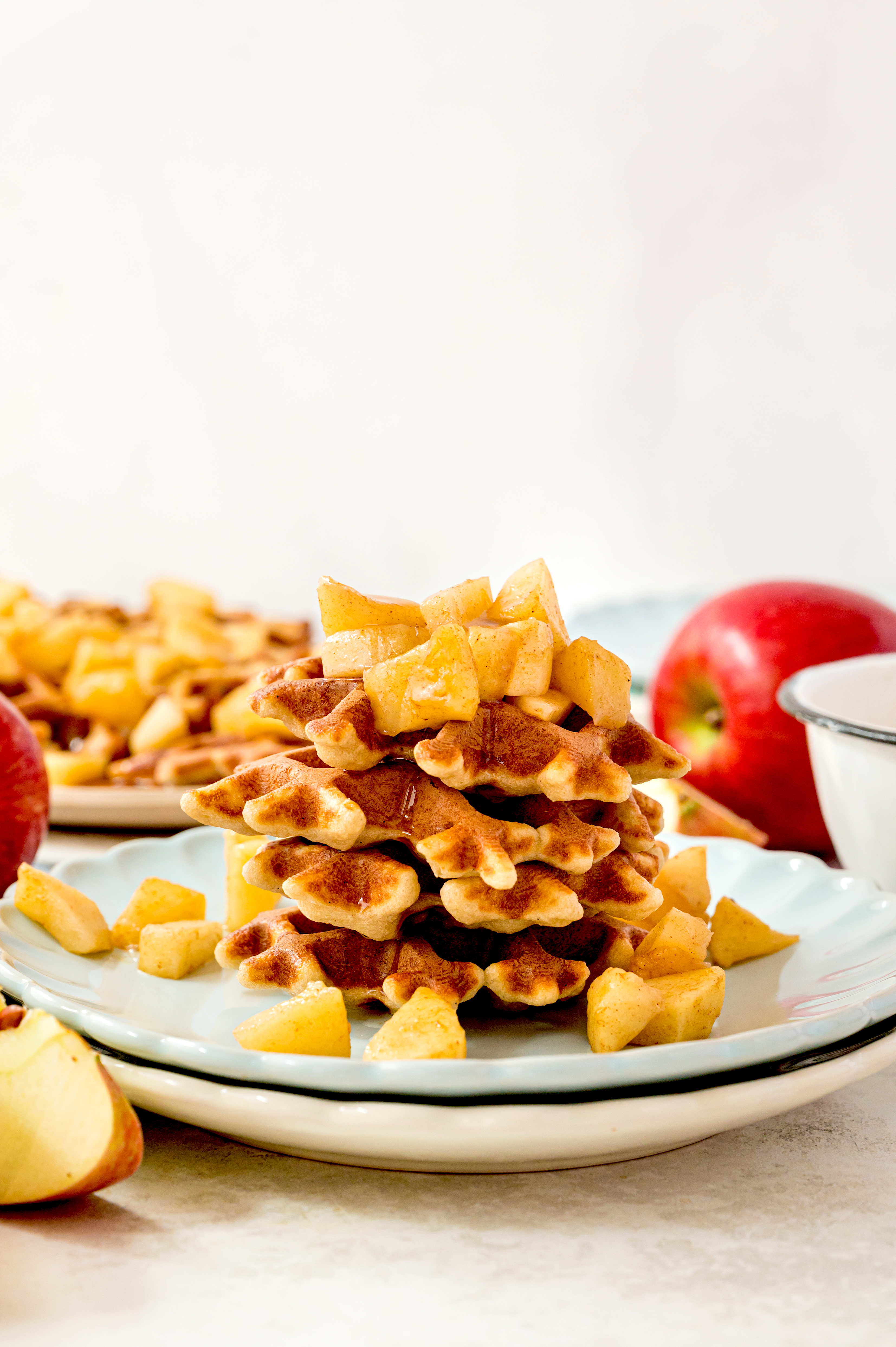 Gluten-Free Mini Waffles with Cinnamon Apple Topping on a plate