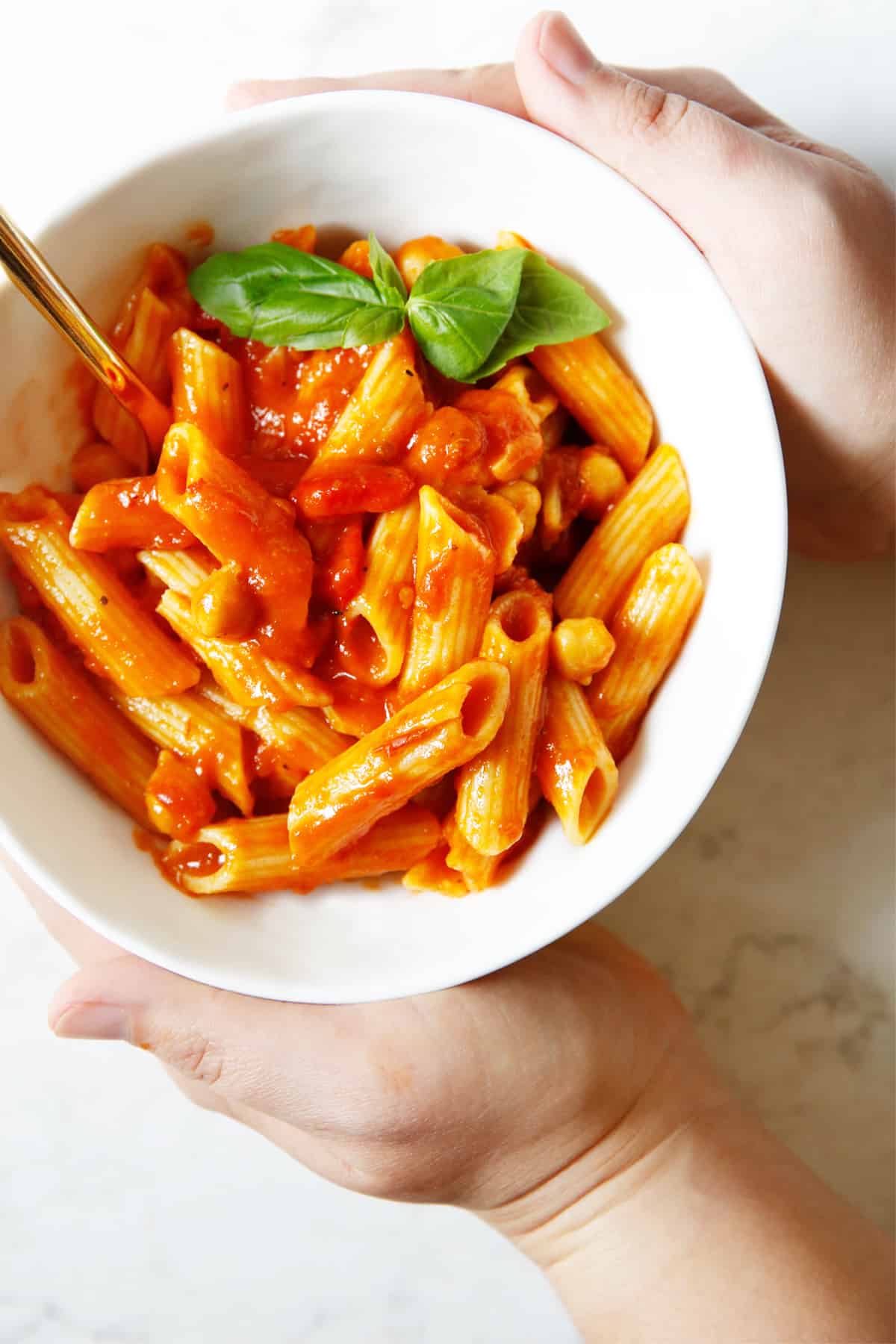 Easy one pot pasta with chickpeas in a bowl