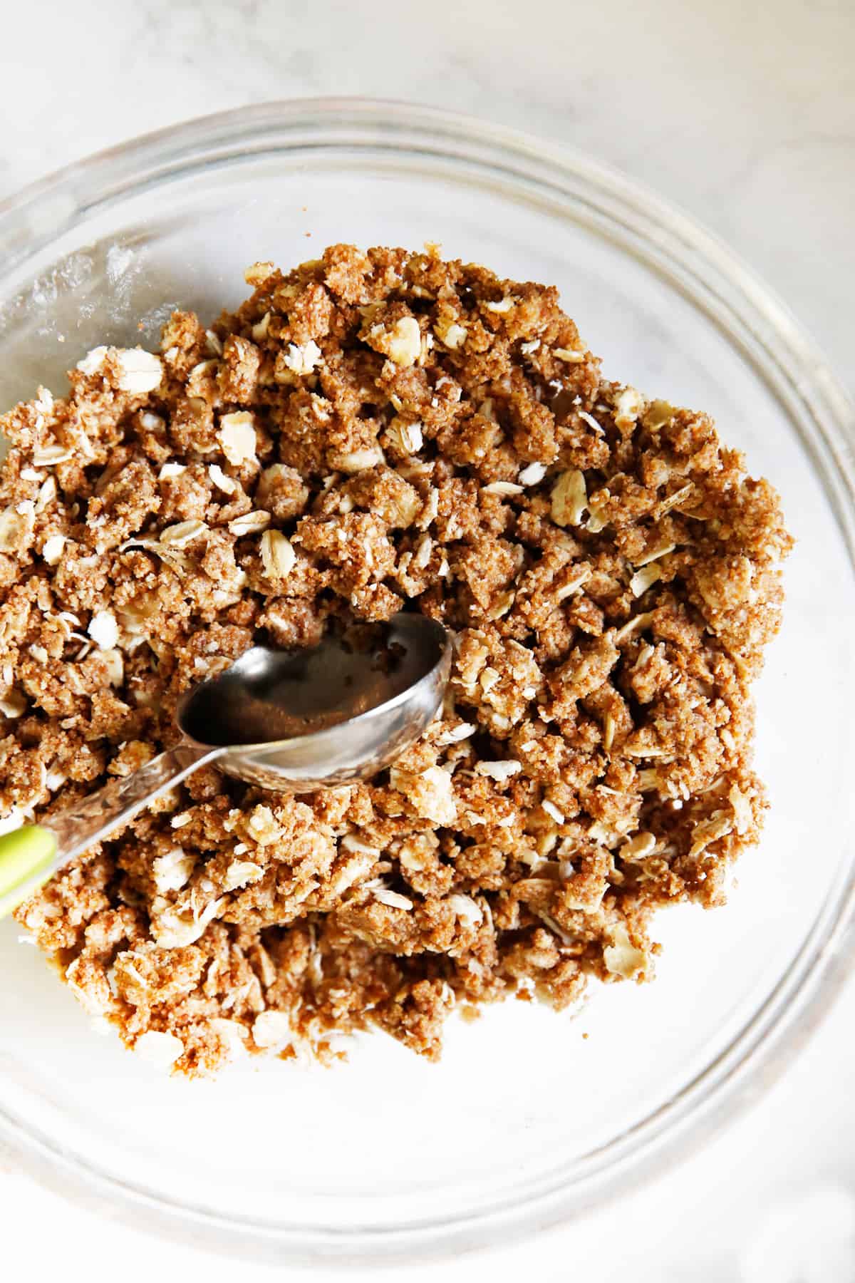 Oat crumble topping in a bowl