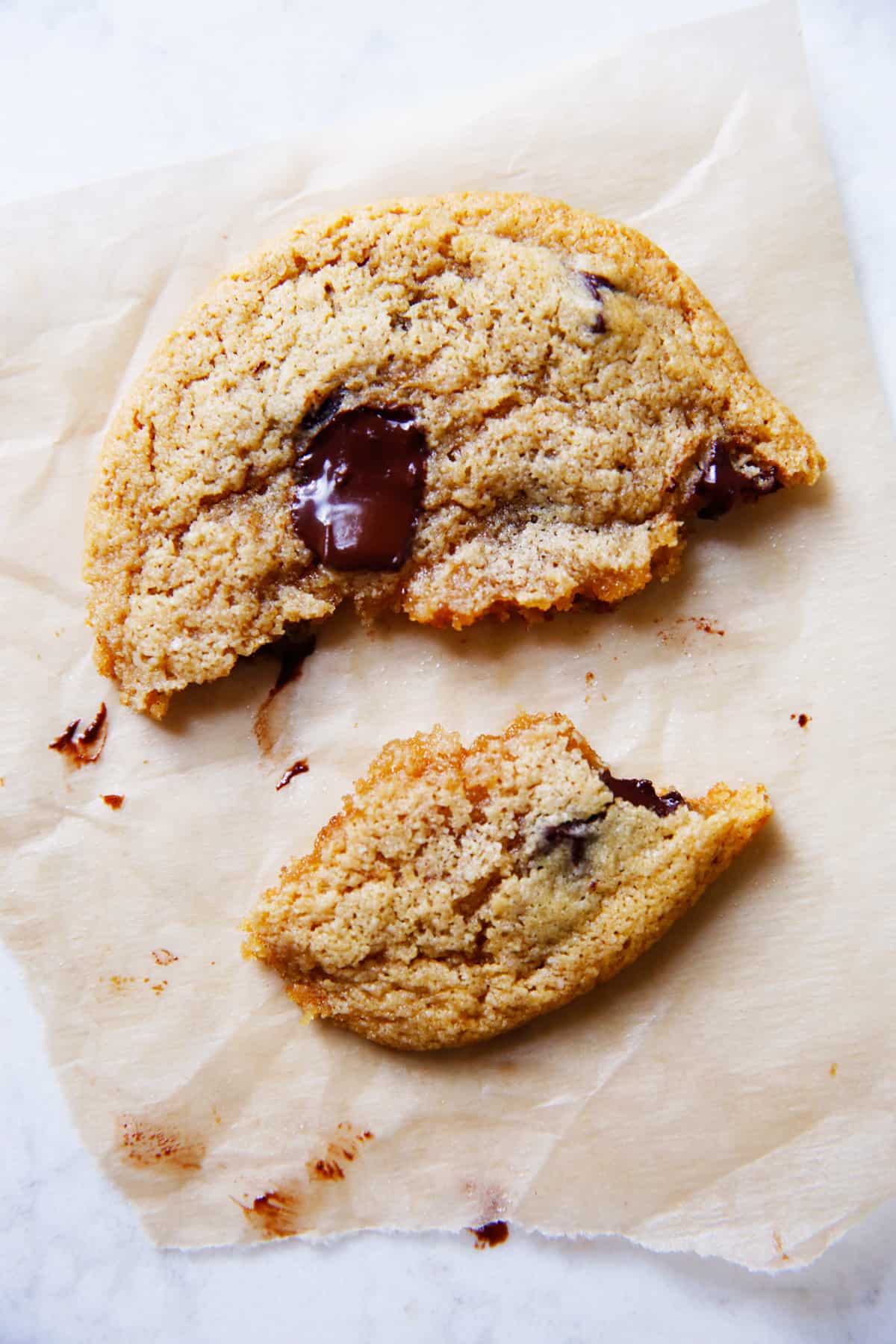 gluten free chocolate chip cookies broken apart