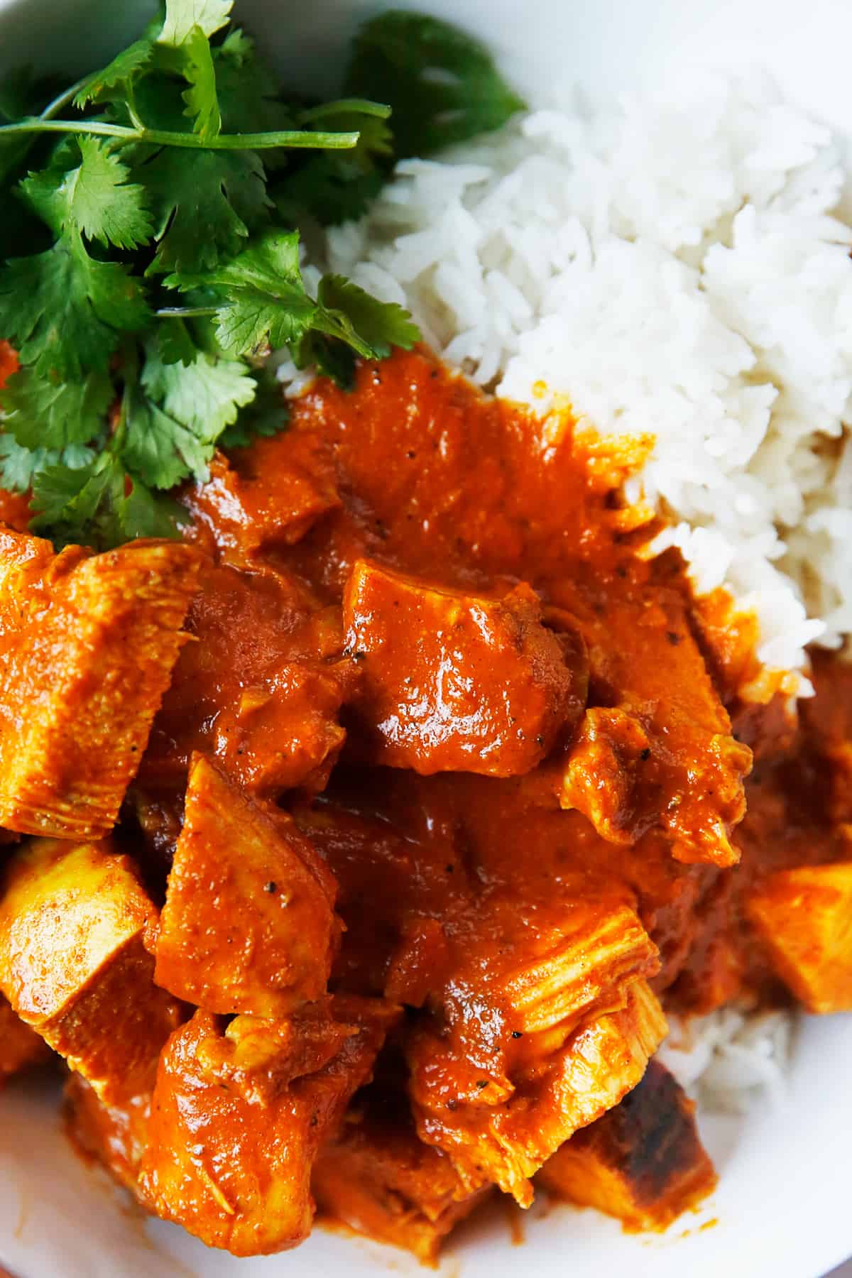 Instant Pot Butter Chicken with rice and cilantro