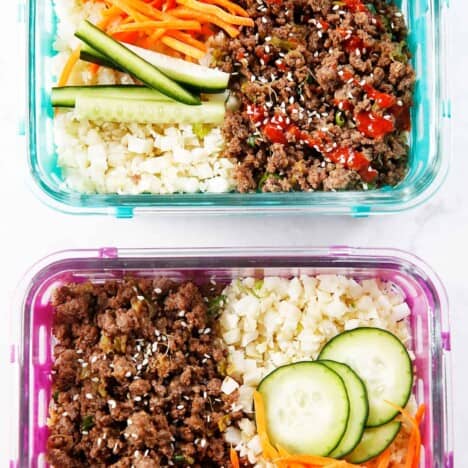 Two meal prep containers of Korean beef.