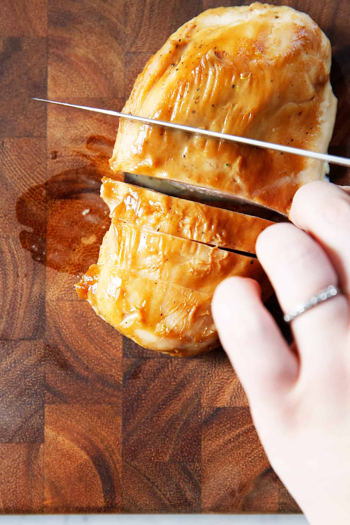 Slicing Maple Mustard Chicken.