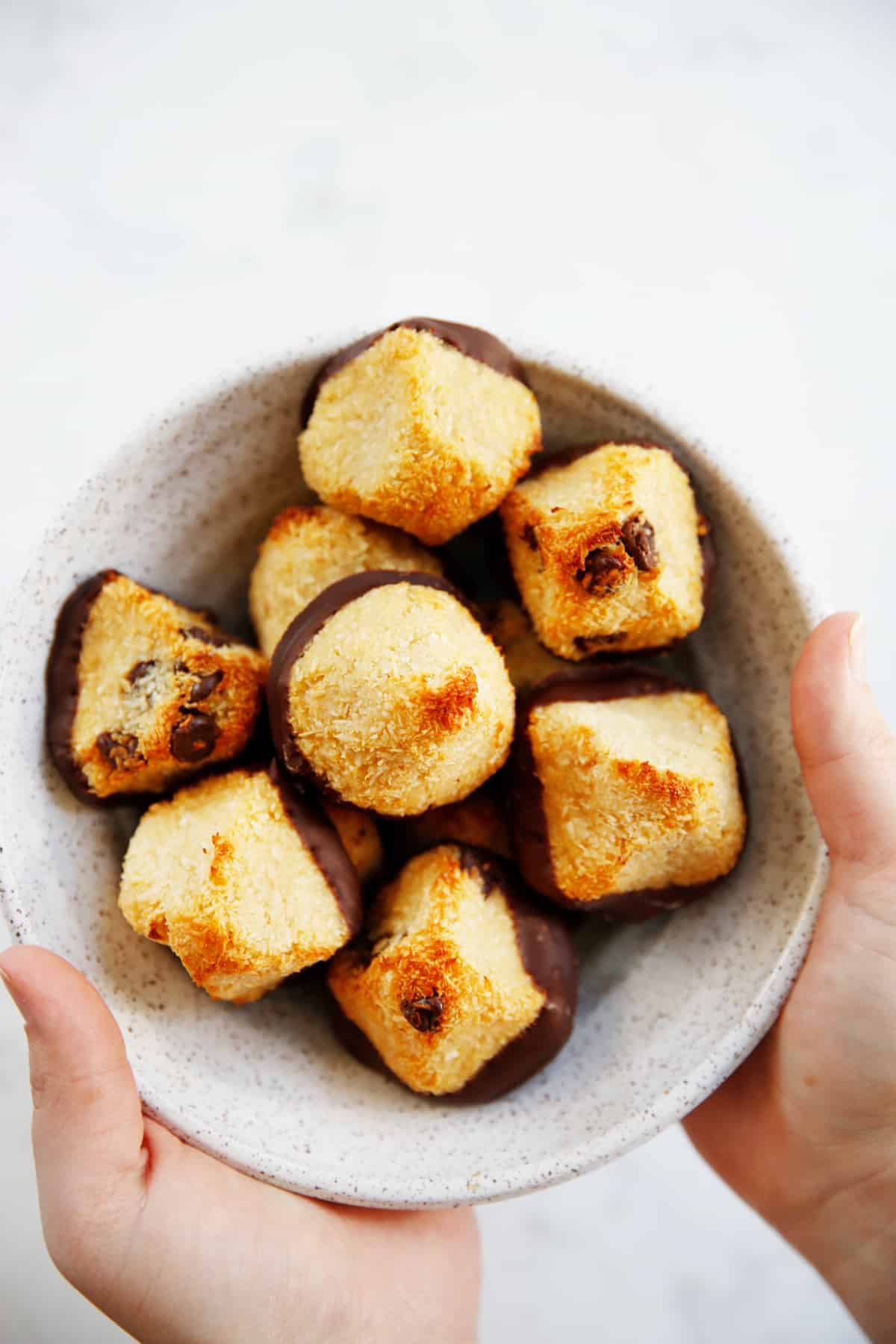 A bowl of healthier coconut macaroons.