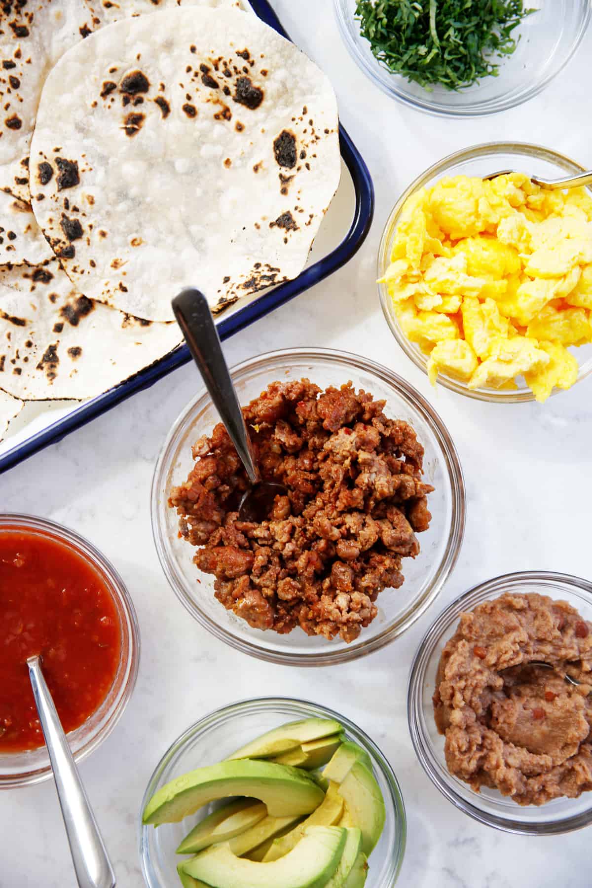 Ingredients for Breakfast tacos.