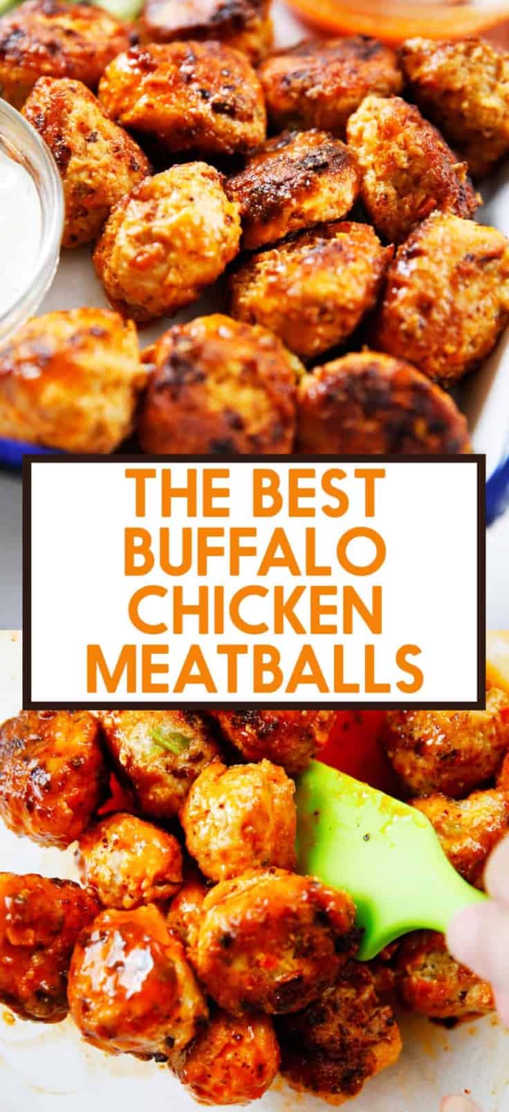 A Pinterest image for buffalo chicken meatballs