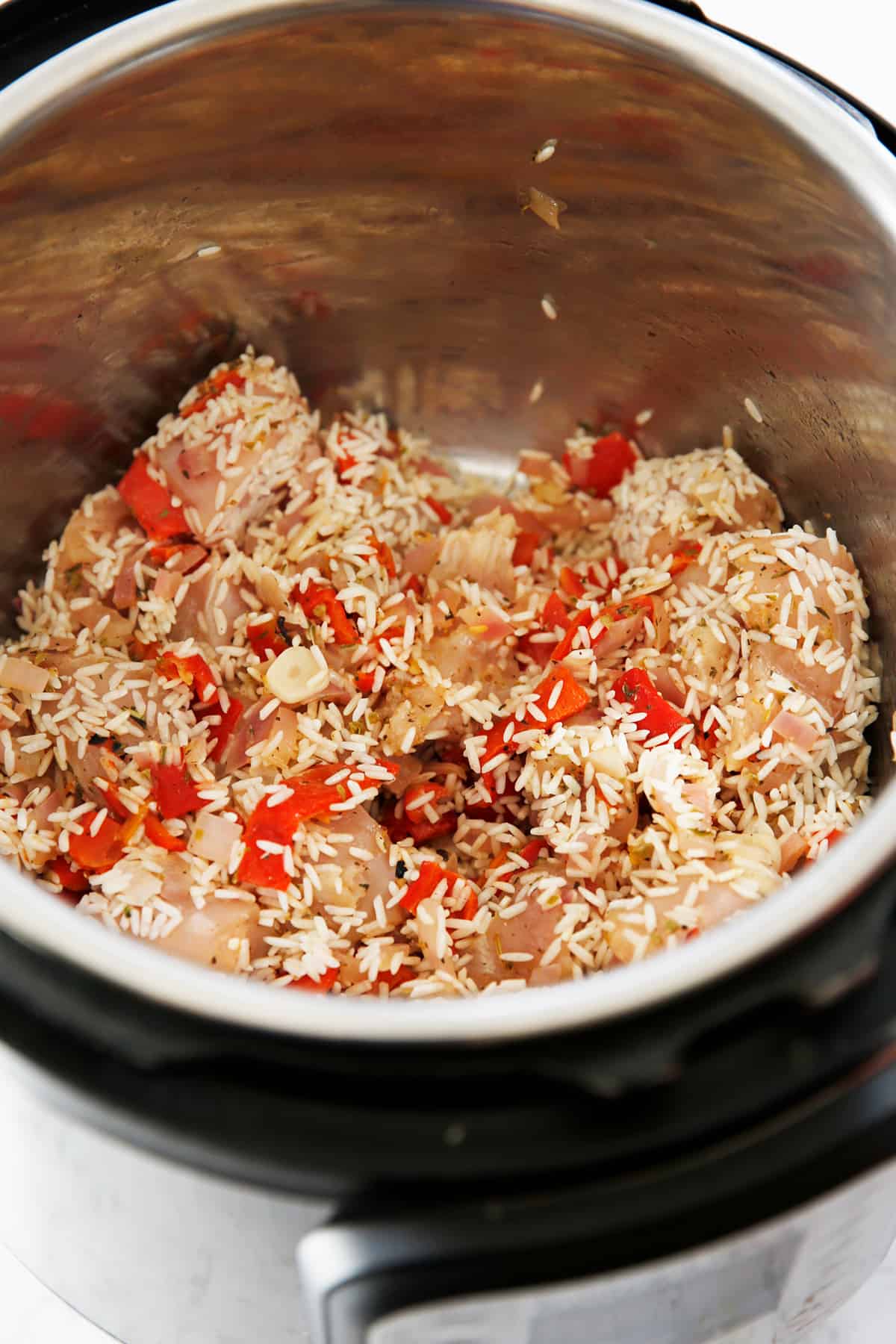 Chicken and rice in the Instant Pot.