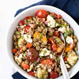 Greek lentil salad with tomatoes and feta.