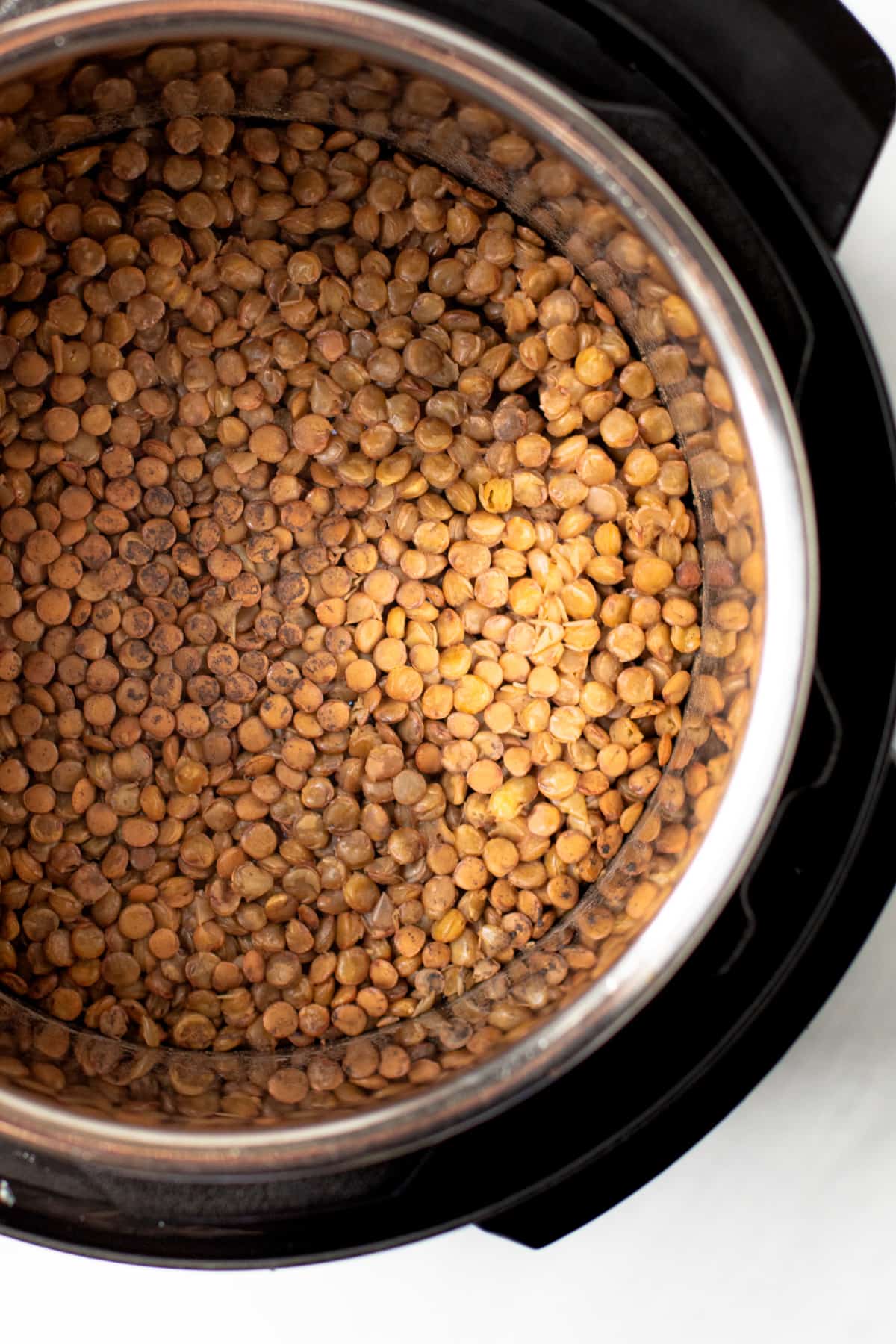 Cooked lentils in an Instant Pot.
