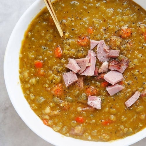 Green Split Pea Soup with Ham Bone - Hearty Crockpot Split Pea Soup