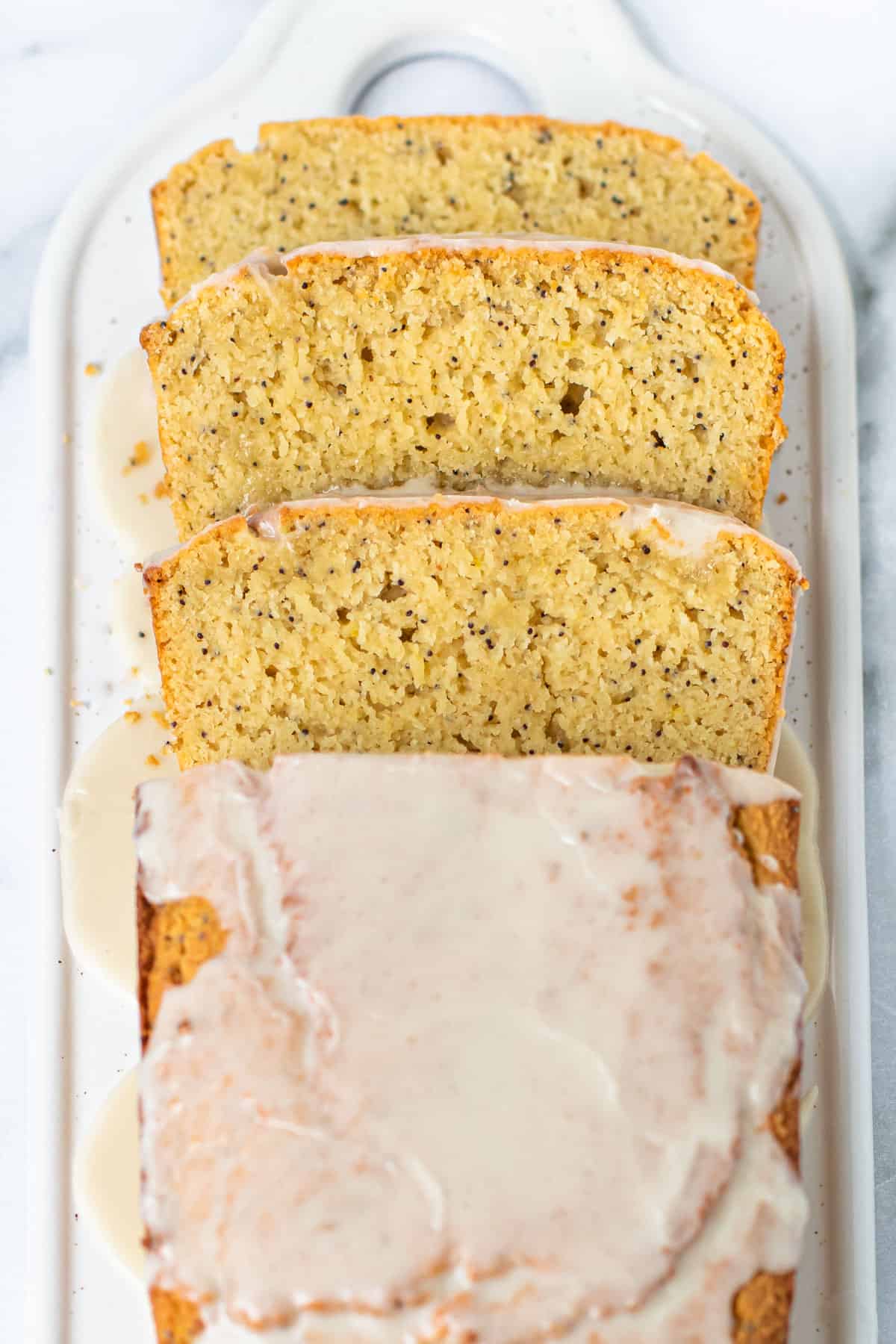 Slices of lemon poppy seed bread.