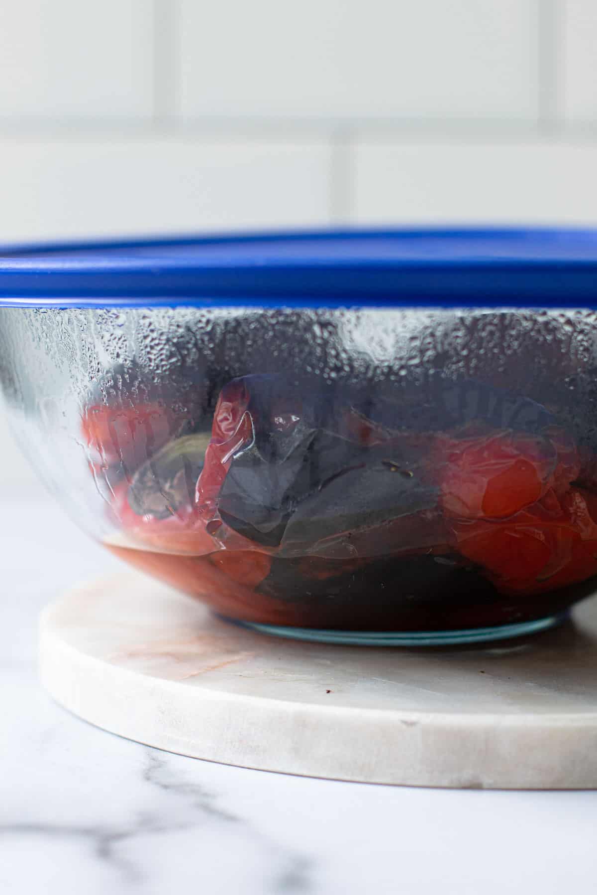 Charred peppers in a bowl.