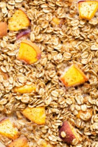 A close up look at Peaches and Cream Oatmeal with cinnamon.