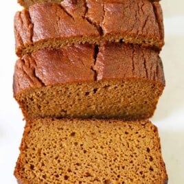 A loaf of pumpkin bread sliced