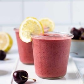 Cherry Lemonade smoothie in a glass.