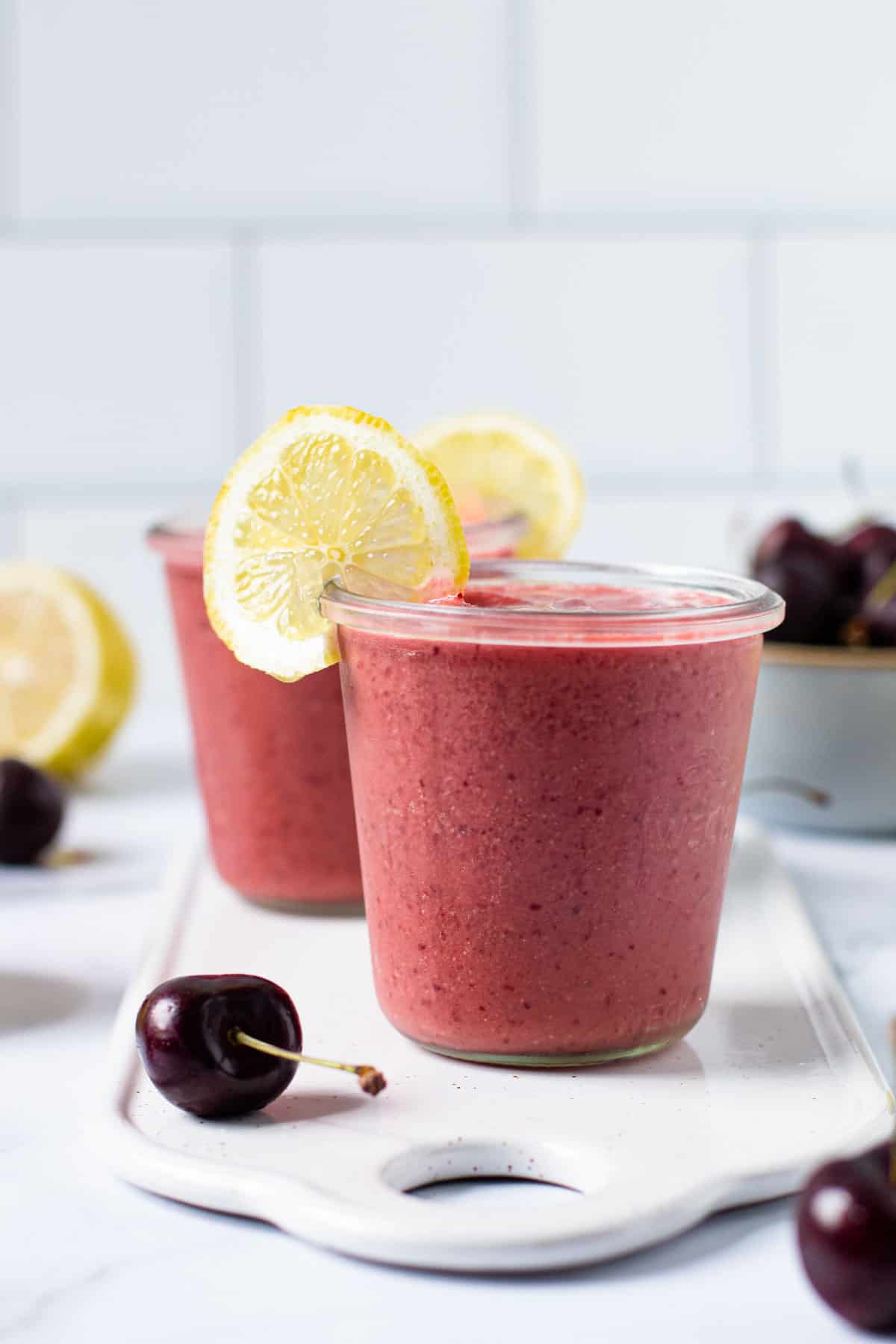 Cherry Lemonade smoothie in a glass.