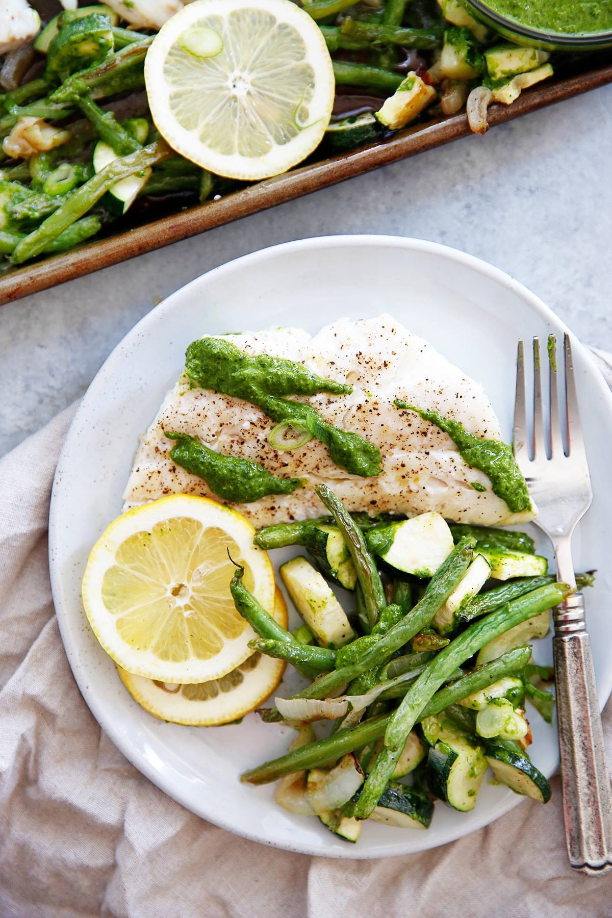 Sheet Pan Cod with Vegetables in Lemon Herb Sauce