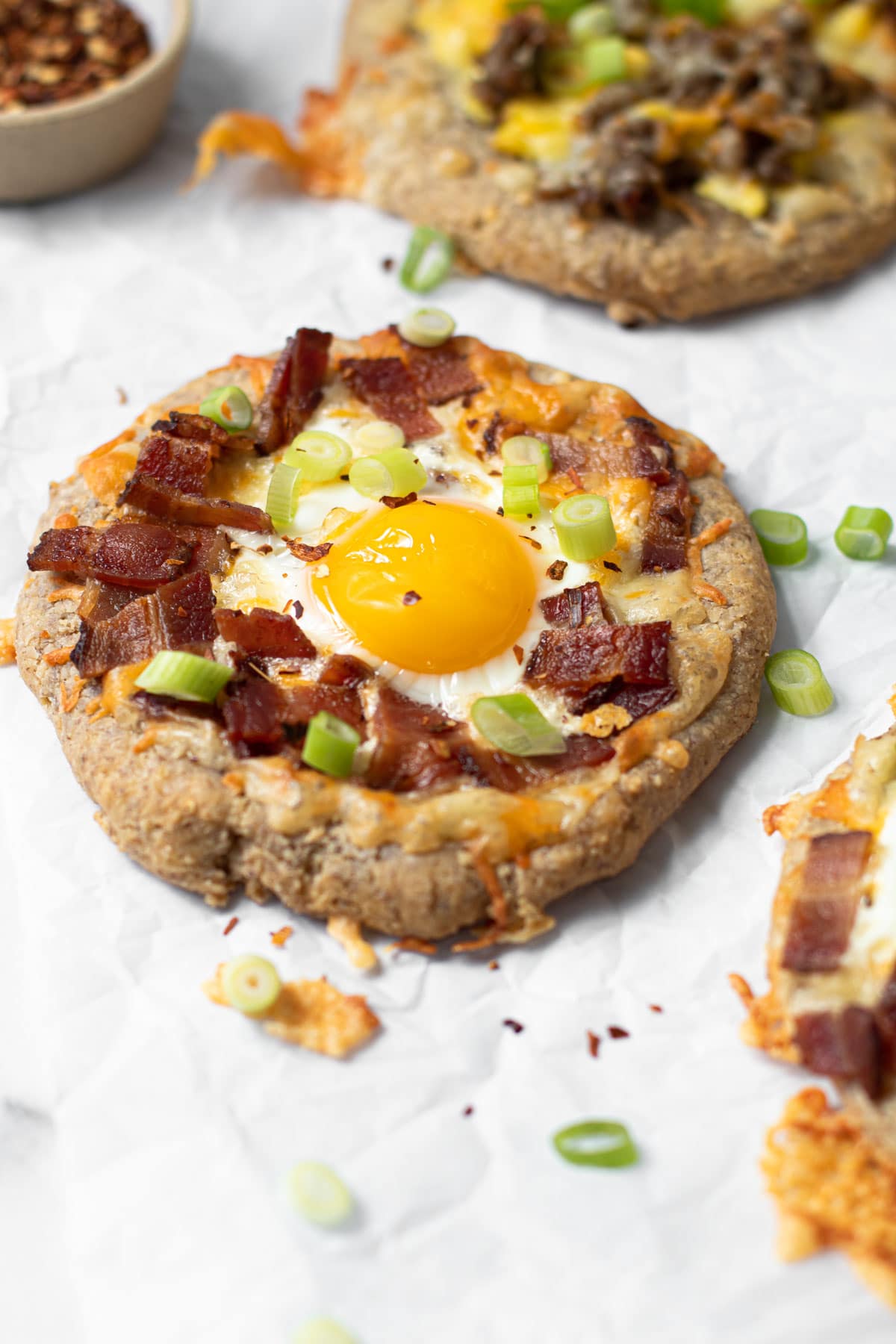 Breakfast Pizza with bacon and eggs.