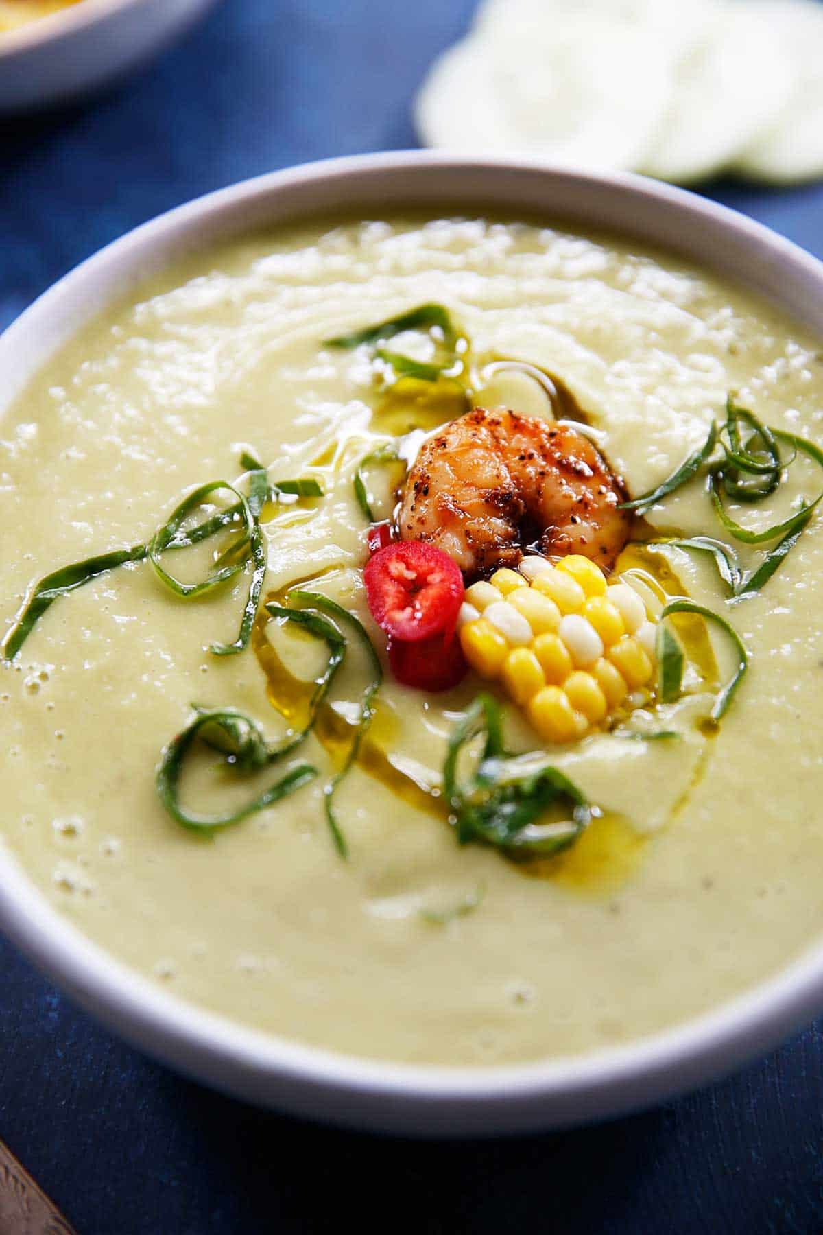 Cucumber Avocado Gazpacho with Shrimp