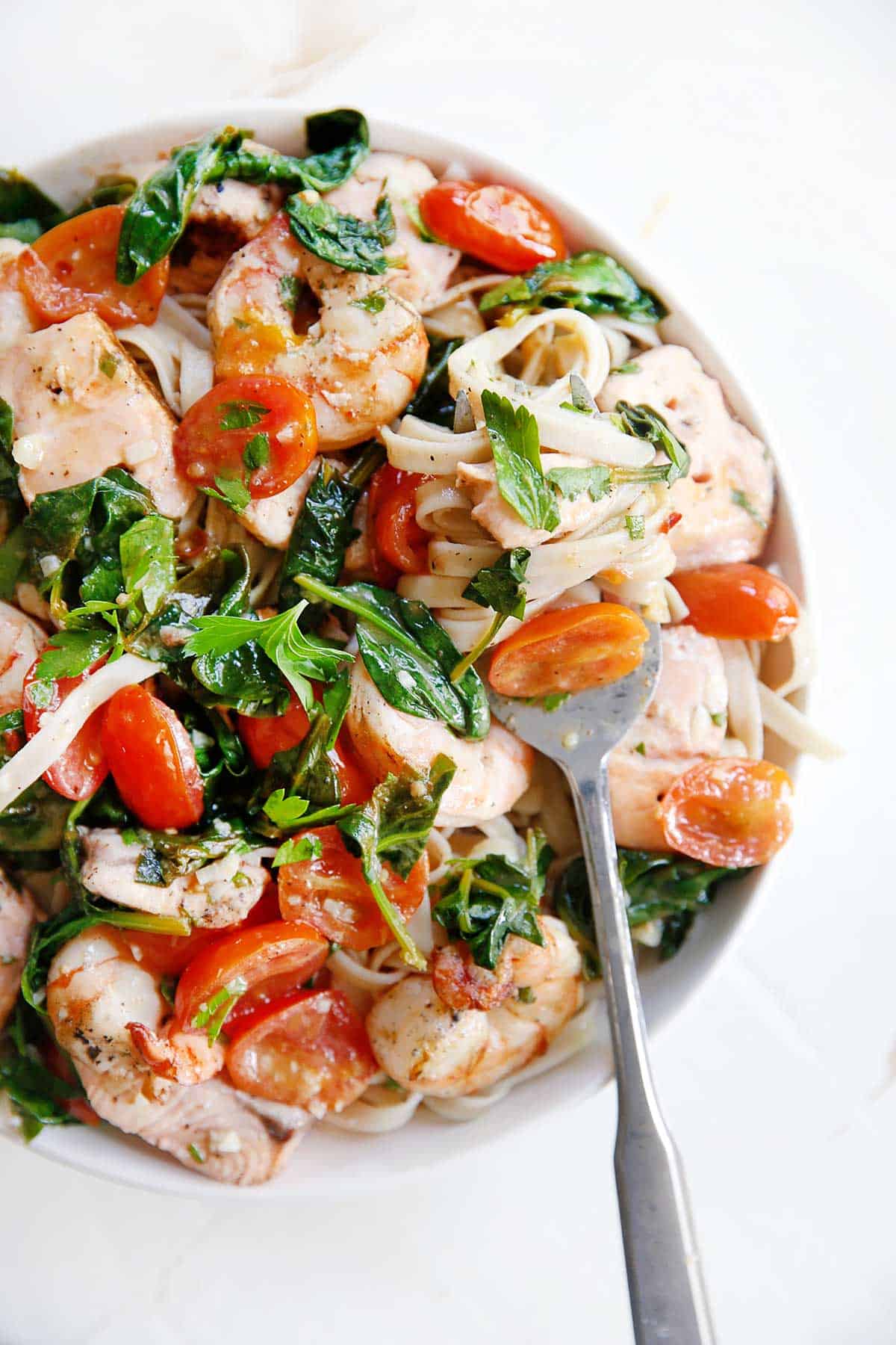Grilled Salmon and Shrimp Scampi