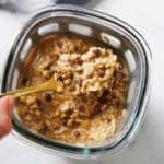 Pumpkin overnight oats in a to-go container.