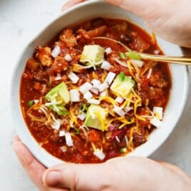 Healthy turkey chili in a bowl