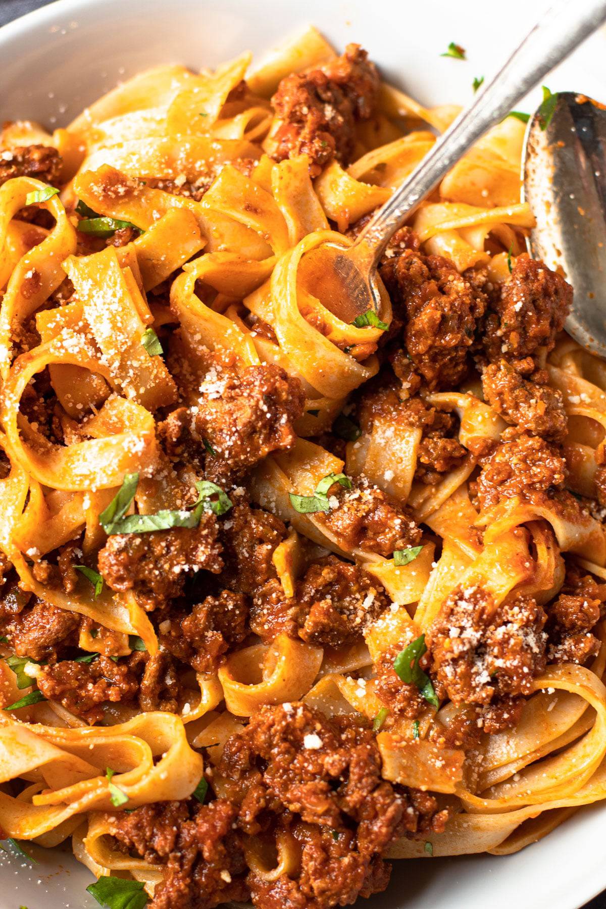 Turkey bolognese with fresh pasta.