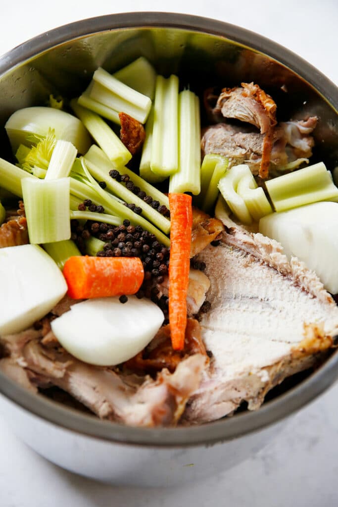 Turkey carcass and veggies in the instant pot to make stock