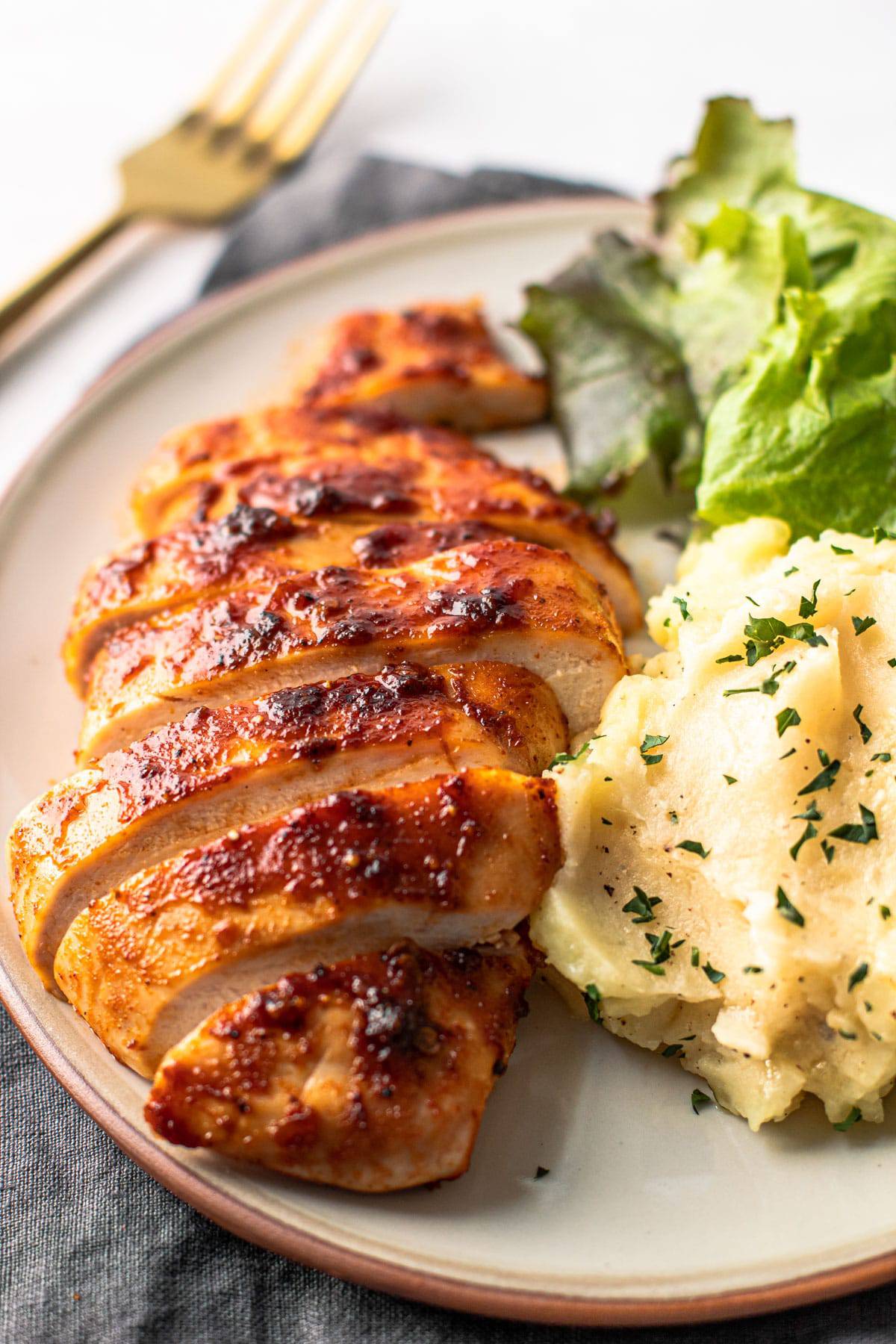 Sliced and baked chipotle chicken.