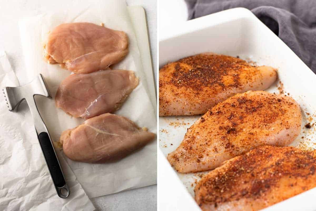 Prep shots of baked chipotle chicken.