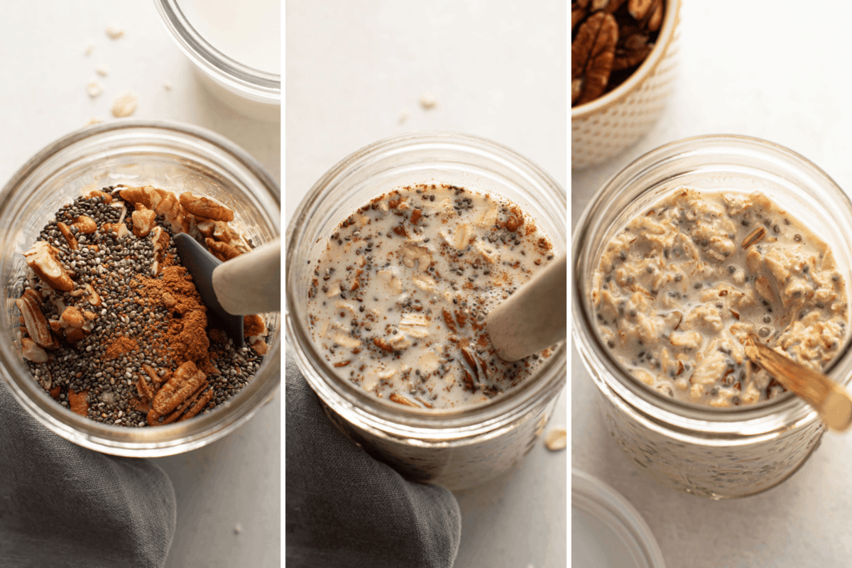 Step by step to make overnight oats.
