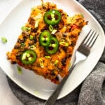 A slice of Mexican breakfast casserole.