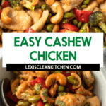 Paleo cashew chicken with the text of the title.