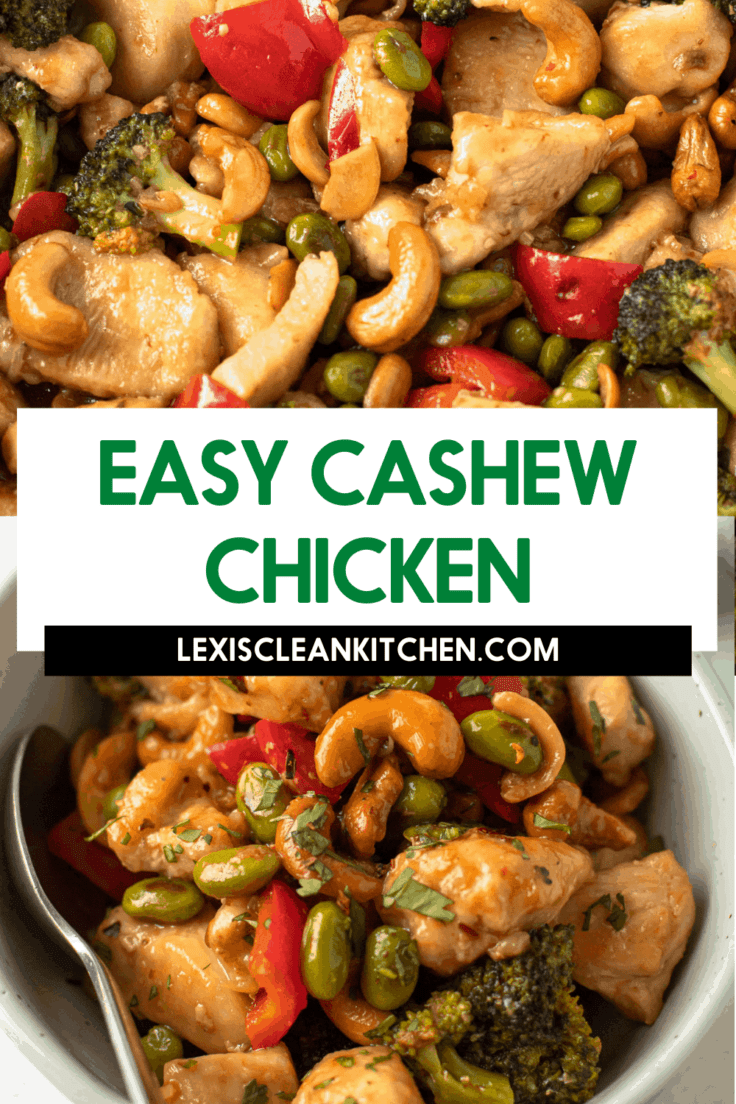 Paleo cashew chicken with the text of the title.