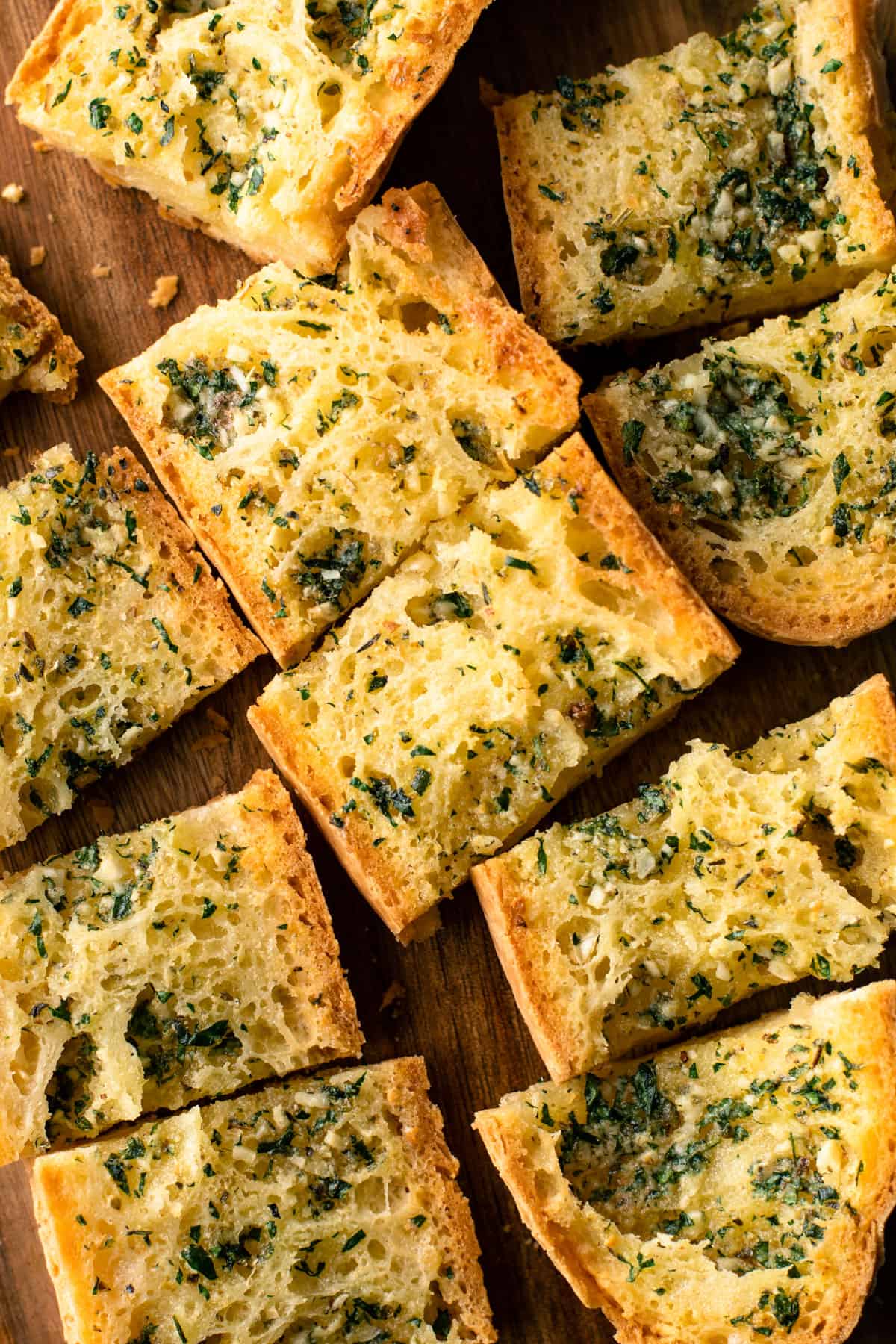 Slices of gluten-free garlic bread.