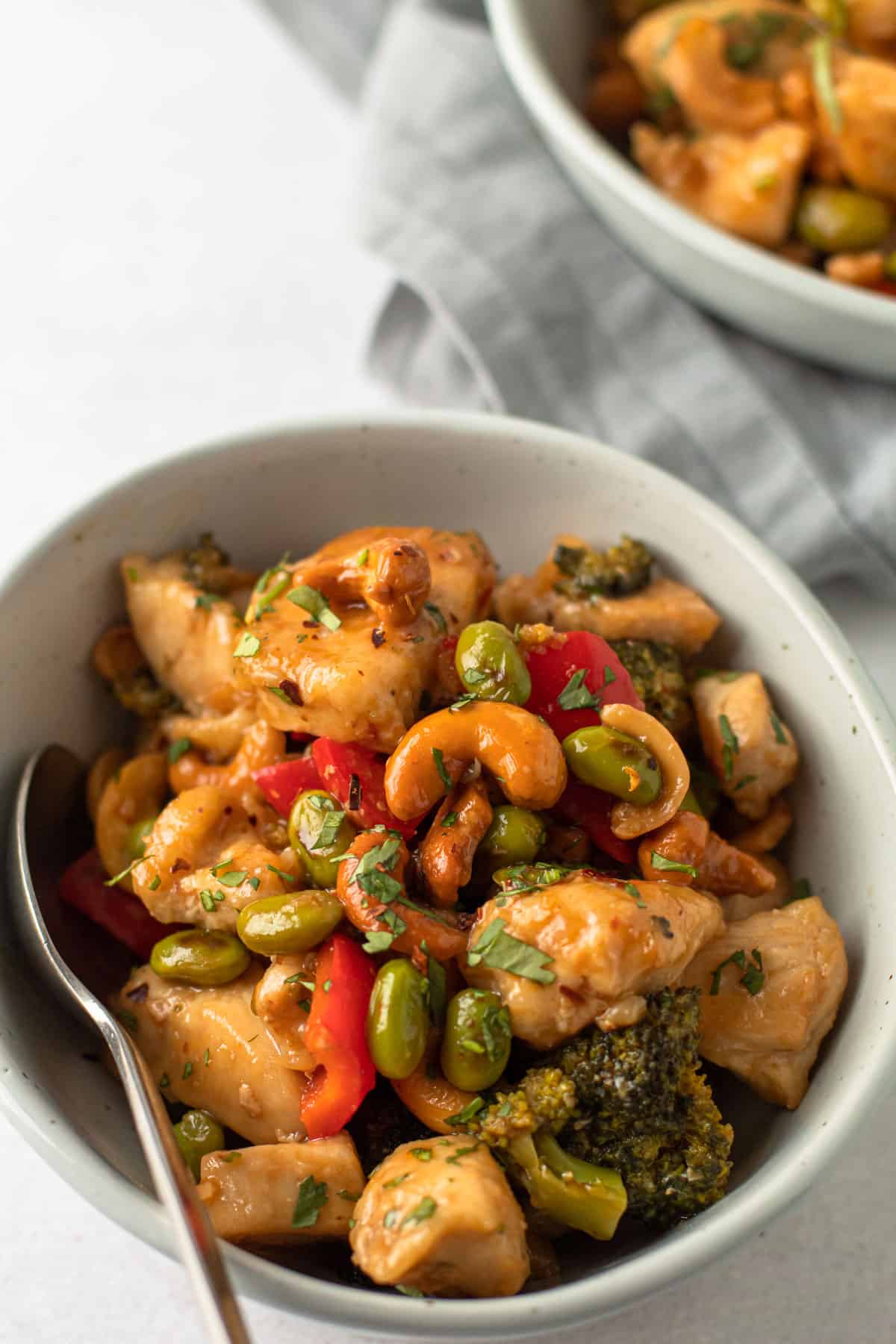 Paleo cashew chicken in a bowl.