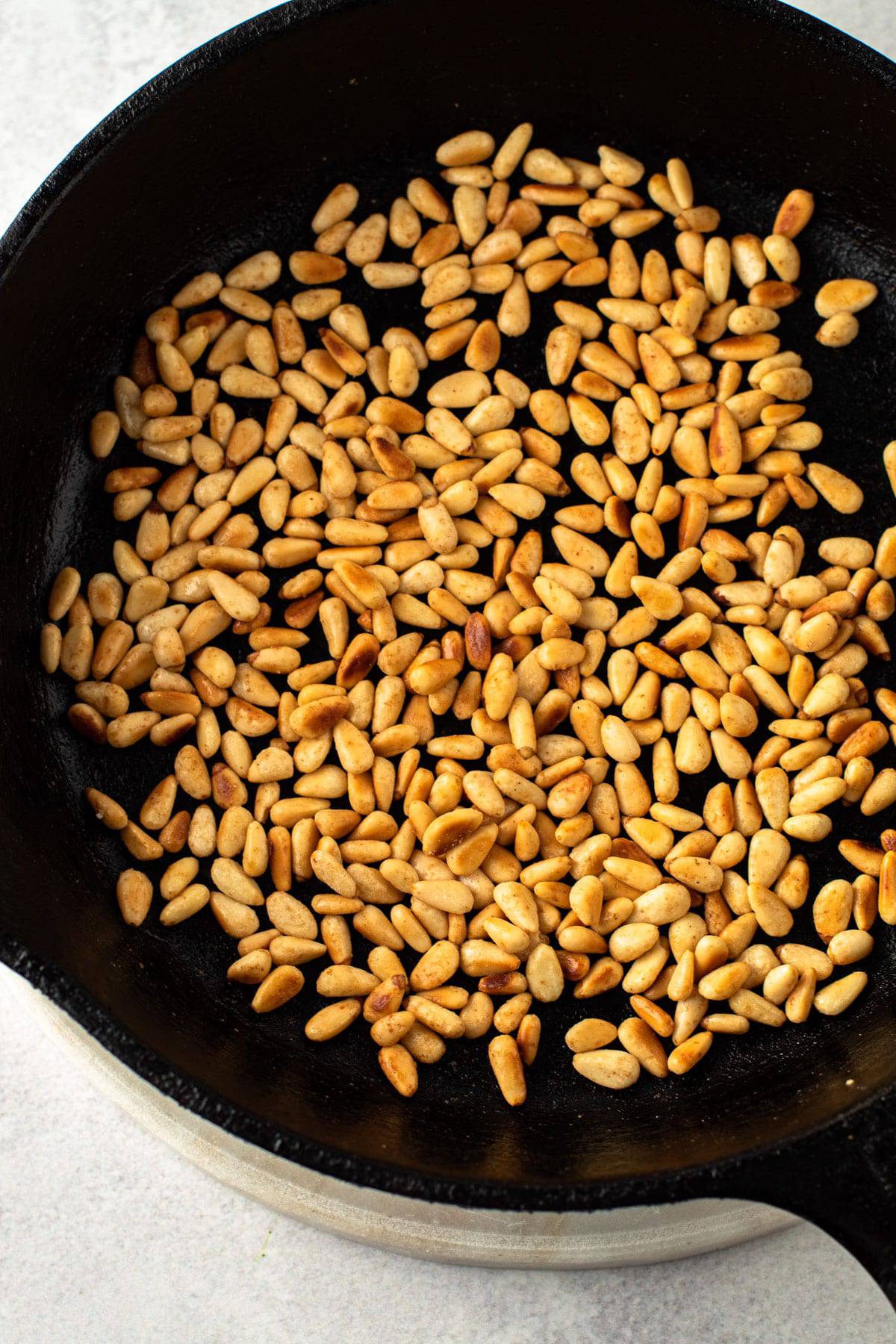 Toasted pine nuts for cauliflower soup garnish.