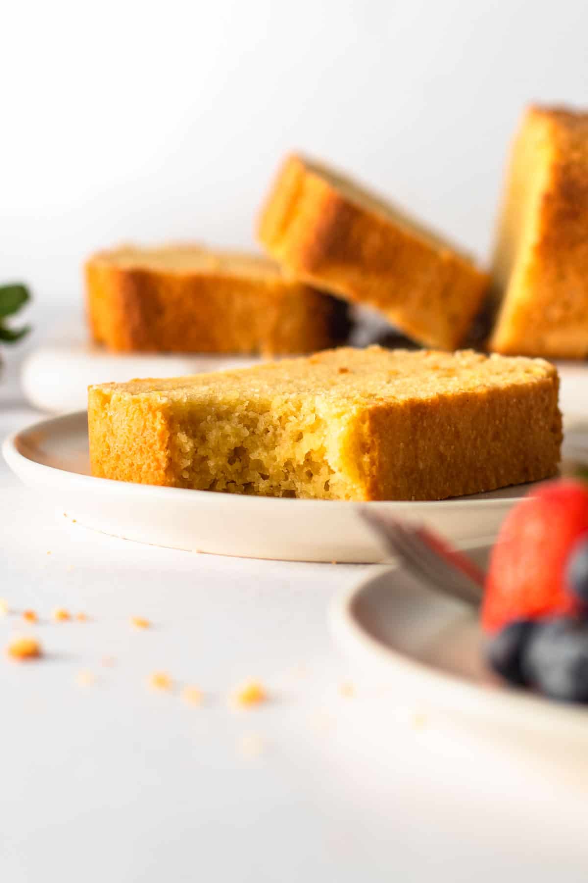 Gluten-free pound cake on a plate.