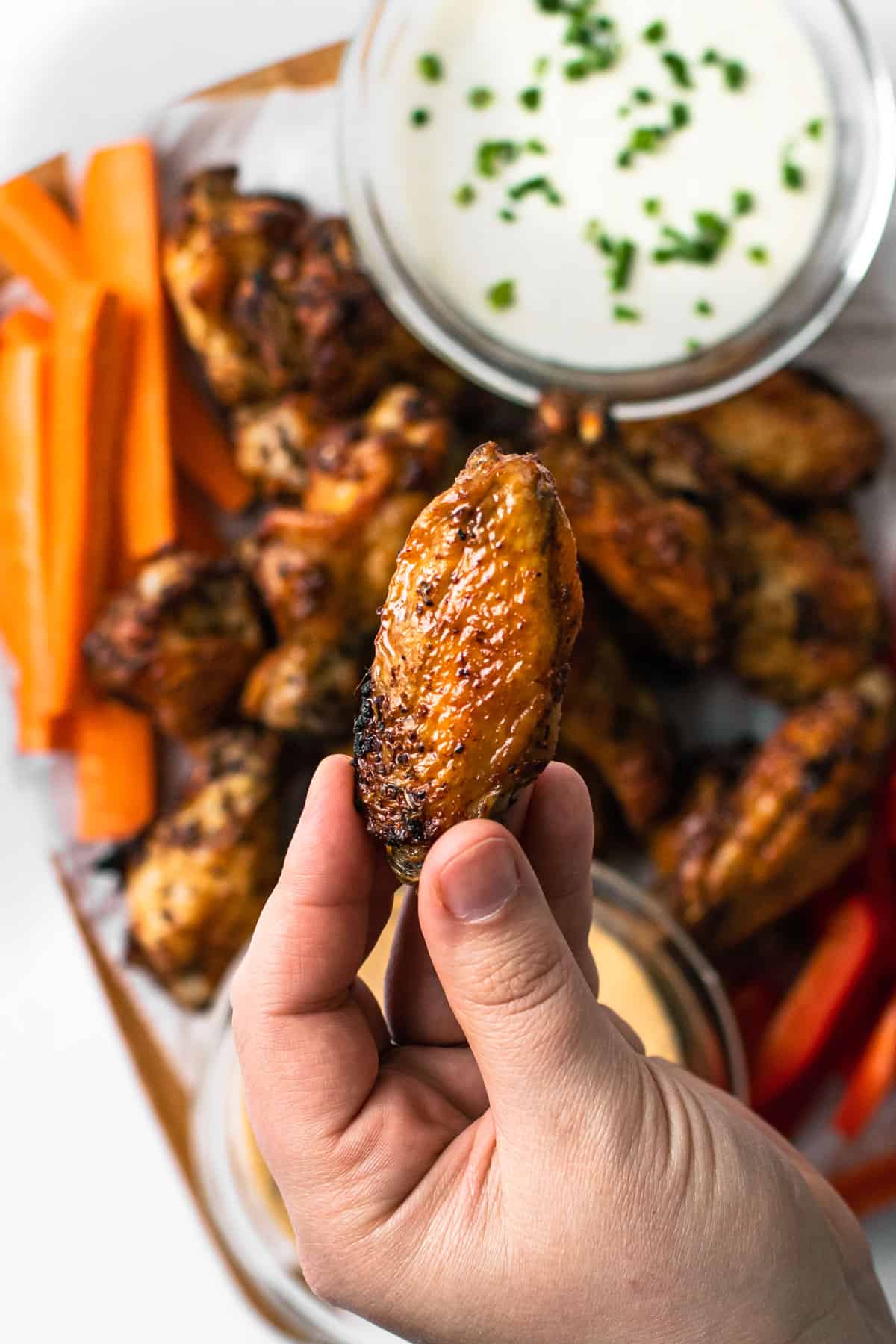 Air Fryer chicken wings close up.