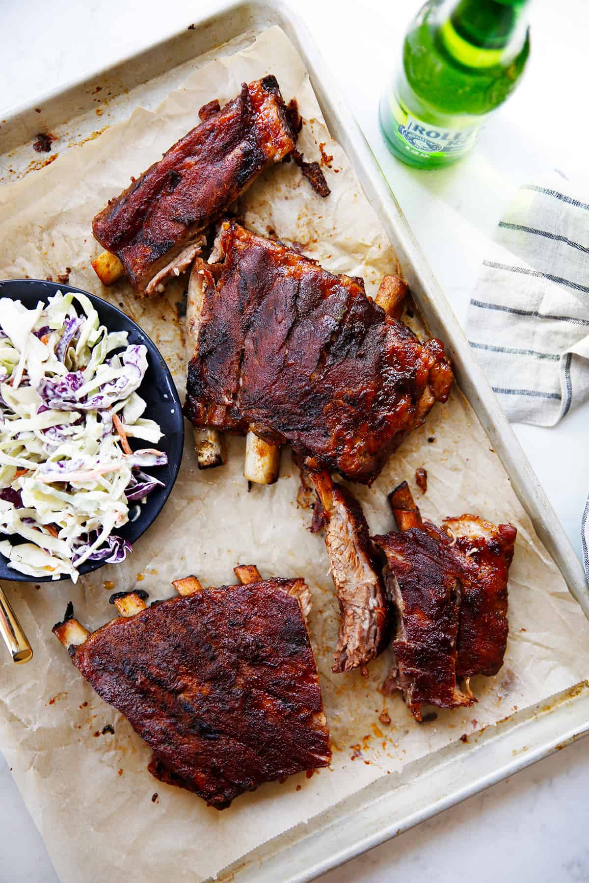 Slow Cooker Ribs on a sheet pan.