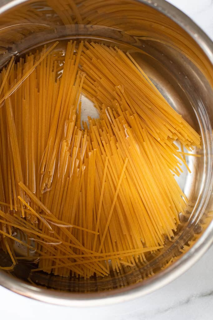 Uncooked pasta in the instant pot.